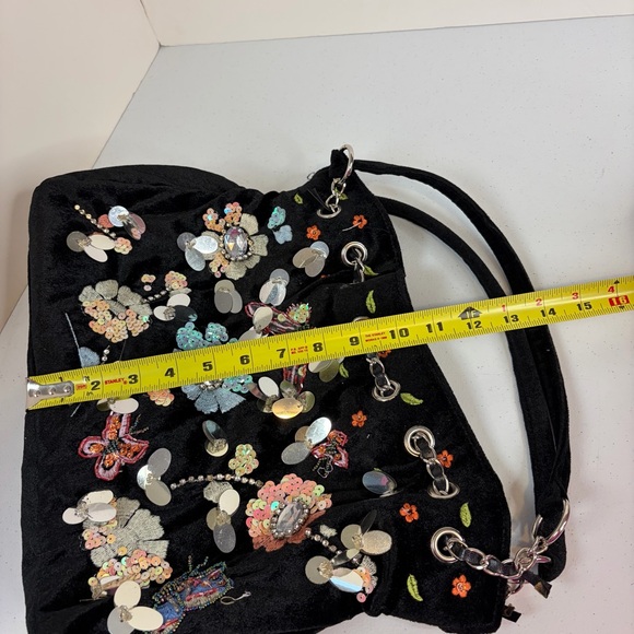 Y2K Black Velvet Sequin Butterfly Shoulder Bag Floral Beaded Boho Purse vintage - Picture 11 of 14